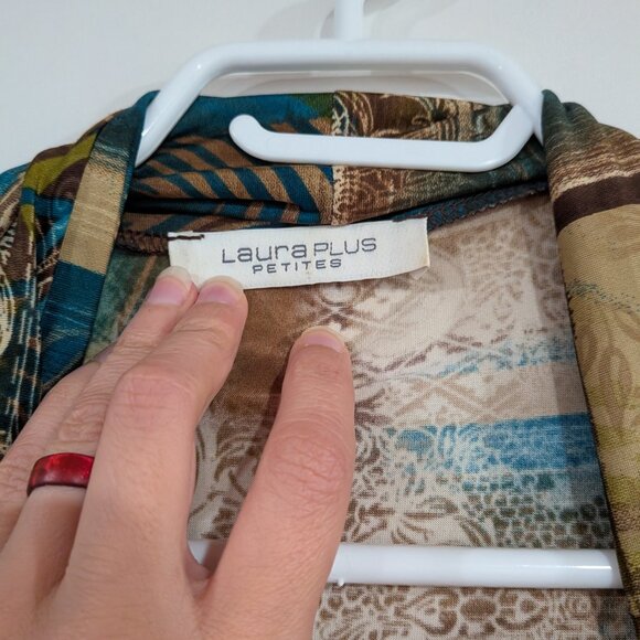 Laura Plus Petites 3/4 Sleeve Wrap Blouse Tan Teal Size 1X - Picture 3 of 5